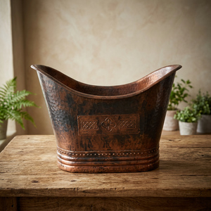 Baignoire autoportante ovale en cuivre vieilli pour adultes, idéale pour les villas modernes et les maisons indiennes – Artisanat artisanal - Product Image 3