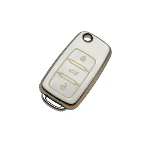 Hot selling gold edge 3 buttons for vw polo golf 6 tpu car auto key shell case casing