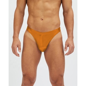 Slips de bain pour hommes, string géométrique sexy, micro-vêtements de bain, avec cordon de serrage interne <span class=keywords><strong>blanc</strong></span> et détails dorés métalliques - Product Image 2