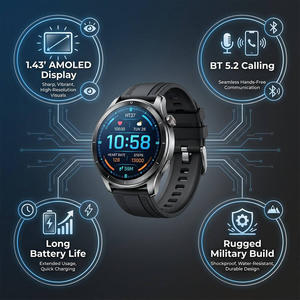 Smartwatch HT37 Transfrontaliero con GPS per il Monitoraggio Sportivo, Chiamate, Schermo AMOLED, Torcia LED, Pedometro, Orologio Fitness per Esterni - Product Image 4