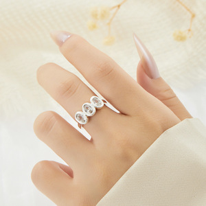 Three Oval Zircon Open <b>Ring</b> Bezel Setting Adjustable Index Finger <b>Ring</b> <b>Band</b> Gift Jewelry - Product Image 2