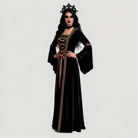 Robe longue en velours acrylique doré style gothique punk pour femme, à manches longues et bretelles, vente directe usine