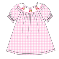 Robes en coton personnalisables pour enfants tout-petits filles rose blanc à carreaux princesse broderie décontracté été à manches courtes smocké