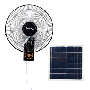 Ventilateur mural oscillant de 16 pouces à commande mécanique, alimenté par batterie/énergie solaire, avec 3 vitesses, en métal noir, pour extérieur, prêt pour la voiture, HVAC S - Product Image 1