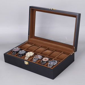 Caja de almacenamiento para relojes, estuche de cuero negro con 20 ranuras y 12 ranuras y 10 ranuras para coleccionistas, caja de almacenamiento para relojes con almohada, venta al por mayor - Product Image 6