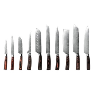 10 Pieces Damascus Steel Kitchen <b>Knife</b> Set With Pure Leather Sheath Including Chef Cleaver <b>Bread</b> Steak Fruit <b>Knife</b> - Product Image 1