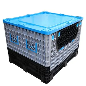 QS Heavy Duty Industrial Grande Pallet In Plastica Scatola di Immagazzinaggio Piega Bidoni Pieghevole All'ingrosso Contenitore con Coperchio per la Logistica di Trasporto