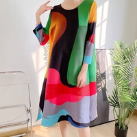 Vestido de Moda con Estampado Degradado, Casual/Formal, Plisado, Hasta la Rodilla, Lavable, Antiestático, para Mujer, Talla Grande, Cintura Natural, ODM