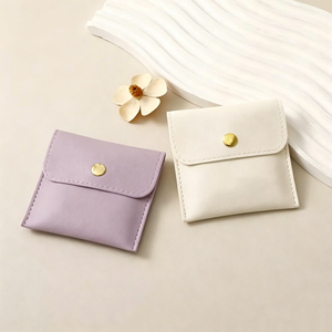 Eco-friendly Lightweight Ultra-<b>thin</b> Envelope-style Leather Jewelry Pouch Slim Mini Snap Button Bag for <b>Rings</b> Earrings Necklaces - Product Image 1