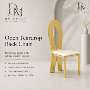 Chaise de mariage ovale à dossier perforé en acier inoxydable doré avec coussin blanc pour banquets et événements hôteliers – Vente en gros de sièges - Product Image 1