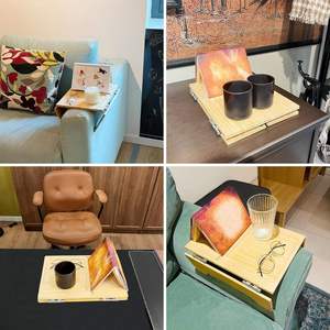 Foldable Natural Bamboo Single Couch <strong>Sofa</strong> Armrest Tray Lacquer Finish <strong>Book</strong> Stand <strong>Holder</strong> for Kitchen Bathroom Use Food Drinks - Product Image 6