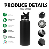 Bouteille de sport métallisée 1 litre bouteille d'eau sous vide en acier inoxydable bouteille à eau à double paroi gobelet réutilisable avec paille