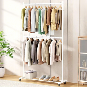 Perchero metálico de doble nivel con ruedas, organizador de almacenamiento minimalista para sala de estar - Product Image 5