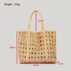 2023 Spring Summer Women's Open <b>Top</b> Hand Woven Straw Bag New Hollowed Out Seaside Holiday Beach Tote Vegetable Basket Closure - Product Image 4