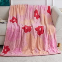 Selimut Sofa Flanel Ramah Lingkungan Rajutan Jacquard Setengah Sisi Kustom OEM 100% Poliester dengan Desain Wajah Tersenyum Bersulam
