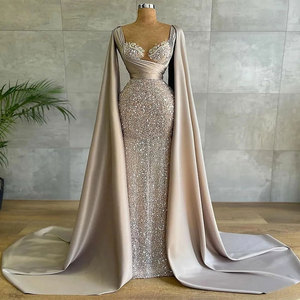 Vestidos de Noche Árabes con Lentejuelas Brillantes, Capa con Apliques de Encaje Fruncido, <span class=keywords><strong>Vestido</strong></span> de Gala con Escote Corazón, <span class=keywords><strong>Vestido</strong></span> Formal para Fiesta, Alfombra Roja, Personalizado - Product Image 1