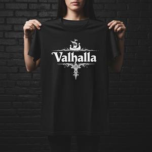 T-Shirt OEM ODM Valhalla, Maglietta con Nave Vichinga, T-Shirt Mitologia Norrena per Uomo e Donna, Regalo di Odino, Design Nordico Minimalista Vichingo - Product Image 2