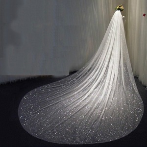 Voiles de mariée scintillants blanc champagne longs style cathédrale avec peigne 1 couche <span class=keywords><strong>Velo</strong></span> De Novia - Product Image 1