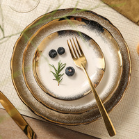 Moderne Luxe Gouden Rand Parel Keramisch Servies Westerse Schotel Fruit Slakom Elegant Serviesgoed Collectie