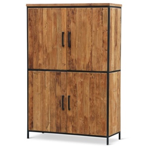 Meubles industriels italiens en bois avec portes et tiroirs en verre, armoires de rangement hautes pour le salon - Product Image 2