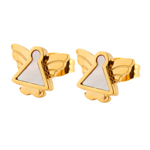 Angel <b>Stud</b> <b>Earrings</b> 12mm Gold With Shell Inlay Stainless Steel For Women Gift Jewelry - Product Image 4