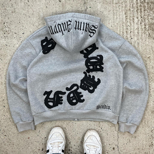 QZFSO Fabricant 450 Gsm French Terry Broderie De Détresse Lavage À L'acide 100% Coton Biologique Hip Hop Hommes Vintage À Capuche - Product Image 3