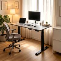Bureau debout électrique motorisé à hauteur réglable avec cadre de levage à 3 niveaux – Bureau informatique moderne et minimaliste pour usage commercial et domestique