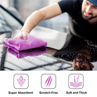 Serviette en microfibre sans bords 500 GSM antimicrobienne à séchage rapide, absorbante, pour le nettoyage automobile, couleur violette