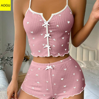 Ensemble pyjama deux pièces en maille respirante pour femme, avec taille élastique, imprimé rayures, style camisole douce, haute qualité sur mesure