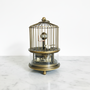 Horloge mécanique vintage et unique en forme de cage à oiseaux en laiton - Product Image 1