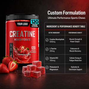 OEM ODM Creatine Monohydrate Gummies with Taurine Vitamin B12 <strong>Veggie</strong> Chews Daily Fitness Nutrition <strong>Supplement</strong> - Product Image 2