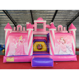 Castello Gonfiabile Commerciale Rosa con Scivolo Combinato per Feste di Bambini, Casa Gonfiabile per Parco a Tema all'Aperto - Product Image 1