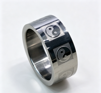 Unisex Vergoldeter Zirkon Edelstahl Tai Chi Yin-Yang Gravierter Breiter Ring Spirituelles Symbol Hochzeits- & Partygeschenk