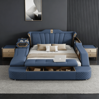 Cadre de lit en cuir blanc, ensemble de meubles de chambre à coucher pour Tatami, lit intelligent multifonctionnel moderne de luxe en cuir, tailles Queen, Full et King