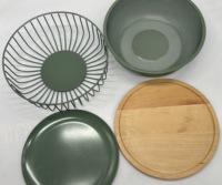Keranjang Buah Multifungsi untuk Meja Dapur, Dapat Dilepas, dari Besi, untuk Menyimpan Buah dan Sayuran, Keranjang Kawat Logam Bulat dengan Tutup Kayu