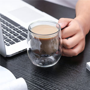 Mug à expresso en verre isolant à double paroi transparent avec dessin de chat noir et sous-verre, idéal pour le café, le thé ou le lait - Product Image 4
