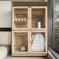 Vente en gros usine : Grande cage d'intérieur moderne pour chat en bois massif, avec parc de jeu, éléments en verre et fer, plateformes de saut étanches et accès facile