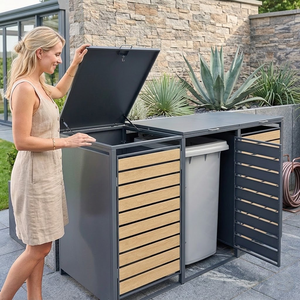 Contenedor de Basura Delgado para Exteriores, Doble Compartimento, Almacenamiento de Basura para Patio, Moderno, Personalizable, DIY, 2 o 3 Juegos de Contenedores - Product Image 5