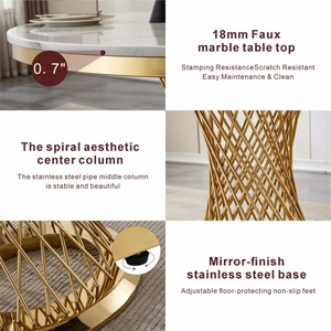 47" <b>Round</b> Marble Top <b>Dining</b> <b>Table</b> Luxury Modern Design Durable Eco-Friendly <b>Dining</b> Room Furniture for Home Hotel Restaurant Use - Product Image 2