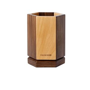 Yeswood Wooden Pen Holder Square 9.5x9.5x12.6cm <b>Rotating</b> <b>Desk</b> Organizer Office Study Stationery Storage - Product Image 4