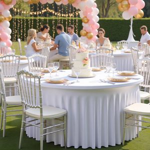 Mantel Elástico Tejido <span class=keywords><strong>Blanco</strong></span> de 6 Pies, Lavable, para Mesa Redonda Plegable Estándar, para Uso en el Hogar y Bodas, Venta al por Mayor - Product Image 4
