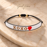 Gelang Manik-manik Go2boho Pola Hati Merah Putih MOM dengan Tali Hitam yang Dapat Disesuaikan, Mutiara Imitasi, Perhiasan Hadiah Trendi