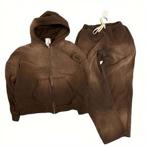 Otoño Invierno diseño personalizado hombres peso pesado Streetwear Joggers ropa informal suelta pantalones de chándal y Sudadera con capucha conjunto de dos piezas - Product Image 1