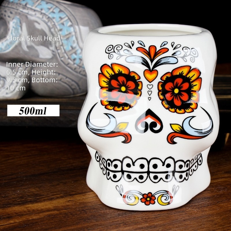 Floral skull 500ml white