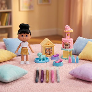 Premium Plastic Golden <b>Doll</b> with Pet <b>Accessories</b> and 3D Gel Pens Model Toy for Unisex Kids 5-7 Years - Product Image 1