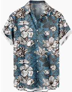 1pc Kemeja Pria Kasual Motif Kaktus Hawaii Pola Gurun 3D 100% Poliester Bernapas Anti-susut Lengan Pendek Kerah Lipat XL - Product Image 2