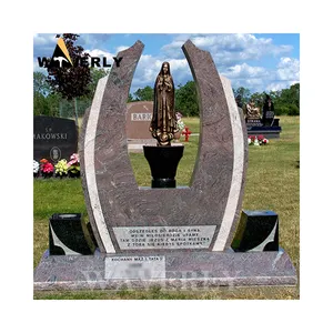 Надгробные камни Оптом Гранитный Памятник Европейский новый дизайн надгробие с бронзовыми статуями Девы Марии могильный камень