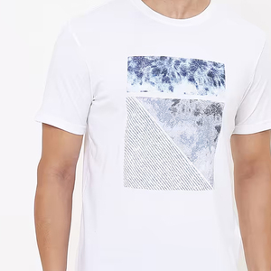 Camiseta Casual de Algodón para Hombre, Cuello Redondo, Manga Corta, con Estampado Gráfico Texturizado - Product Image 1