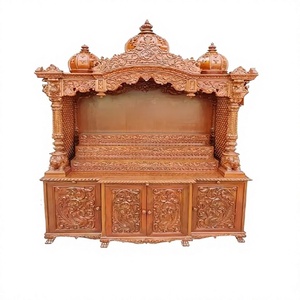 Templo de Madera Tallado a Mano con Acabado Natural para el Hogar, Gran Mandir de Madera de Teca para el Hogar, Compre un Templo de Madera de Teca con Cúpula Superior - Product Image 1