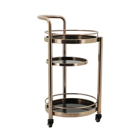 Chariot de bar mobile de luxe moderne en acier inoxydable rond pour boissons, bar à vin d'hôtel, or rose et noir